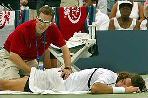 Acasuso is forced to retire after two games in the fourth set 