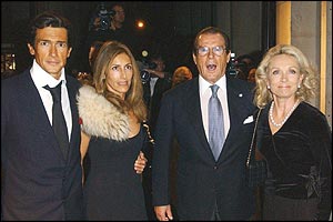 Geoffrey Moore and wife Loulou, Roger Moore and wife Kiki Tholstrup 
