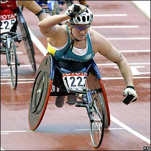 Australia's Louise Sauvage wins the 800m wheelchair race