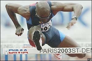 Veteran American Allen Johnson wins his 110m hurdles heat