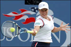 Kim Clijsters powers a forehand return