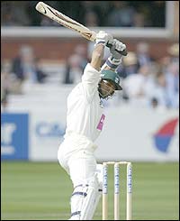 Worcestershire's Anurag Singh leaves a delivery from Gloucestershire's Mike Smith 