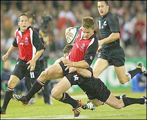 Canada's Matt King is tackled 