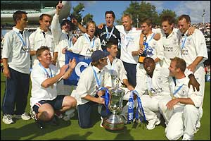 Gloucestershire celebrate with the C&G Trophy