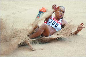 Jade Johnson leaps in the long jump final