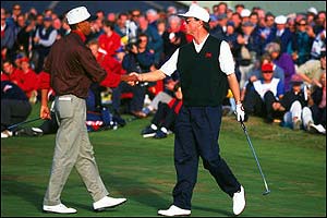 Gary Wolstenholme (right) beat Tiger Woods in 1995.