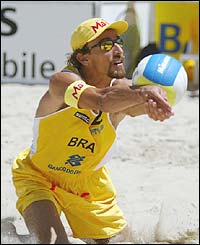 Emanuel of Brazil in action during the 2003 FIVB Beach Volleyball World Championships 2nd Round Knockout match between Brazil and the USA