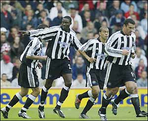 Newcastle's Shola Ameobi celebrates his goal
