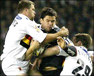 Andy Farrell is tackled by the Bradford Bulls defence