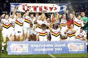 The Bradford team celebrate with the trophy