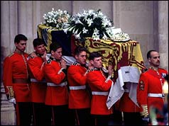 Bearers carry Diana's coffin