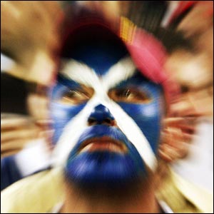 A Scottish fan watches the action during his team's 39-15 victory over the USA in Pool B of the Rugby World Cup in Brisbane
