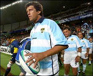 Argentina captain Santiago Phelan leads his side out in Sydney