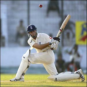Michael Vaughan plays a sweep shot