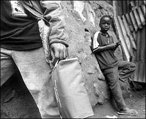 Henry with medical supplies