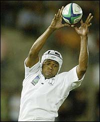 Fiji's Emori Katalau gathers the ball in the line-out