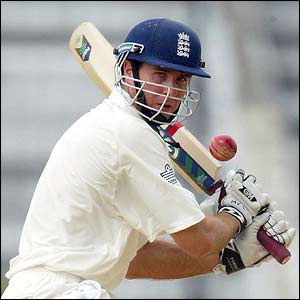 England captain Michael Vaughan bats as England chase victory