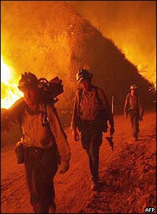 Firefighters north of Fontana in California