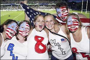The USA fans show their support in the packed Gosford Stadium