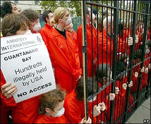 Protesters from Amnesty International at Downing Street