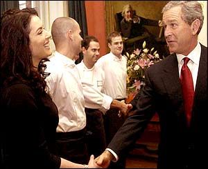 Nigella Lawson meets President Bush inside Downing Street