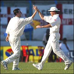 Rikki Clarke celebrates an impressive bowling performance