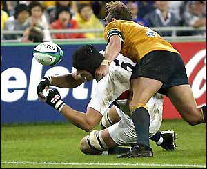 Ben Kay spills the ball just feet short of the try-line