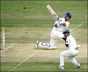 Graham Thorpe of England sweeps