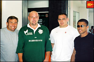 Tony Brandon poses with Jason Leonard, Trevor Woodman and Jason Robinson