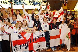 Fans wait at Heathrow