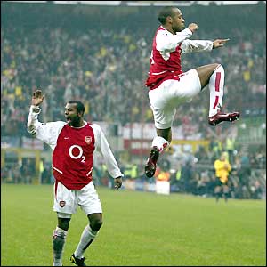 Henry celebrates his third goal in Europe this season