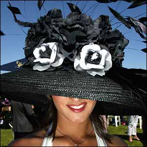 Just one of the many hats on show at the 2003 Melbourne Cup