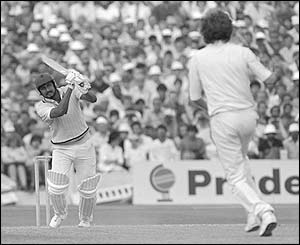 Sandeep Patil dominates the England bowling during the 1983 World Cup semi-final at Old Trafford