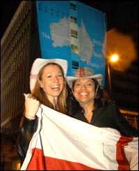 Olivia and Rachel rejoice outside Twickenham
