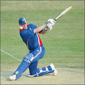 Andrew Flintoff is hit in the face