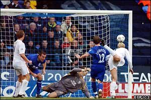 Per Frandsen heads in Bolton's opener after 26 minutes