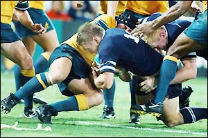 Scotland's Rob Russell scores a consolation try