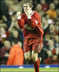 Liverpool's Harry Kewell scores his side's second