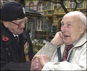 World War I veterans Bill Stone, 103, and Henry Allingham, 107 prepare for the parade down Whitehall