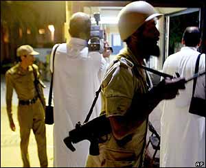 Saudi soldiers at the scene of the blast