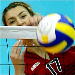Turkey's Neslian Demir smashes the ball during a World Cup volleyball