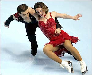 Italian pair Alessia Aureli and Andrea Vaturi performs their original dance at the Lalique Trophy of artistic ice skating in Paris