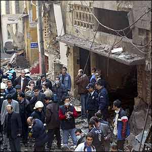 Damaged exterior of Neve Shalom synagogue