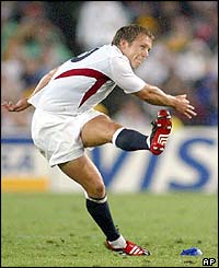 England's Jonny Wilkinson sends another kick between the posts
