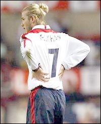 David Beckham struggled with a back injury in the build-up to the match and the England captain does not look totally fit 