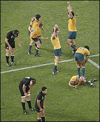 Australia's players celebrate their win over New Zealand