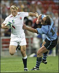 Josh Lewsey scores for England against Uruguay
