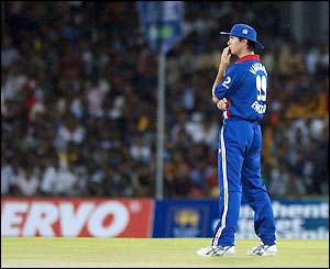 Michael Vaughan looks on from the outfield as England lose
