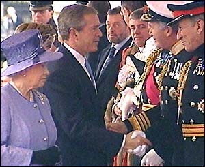 The Queen and President Bush spoke to a number of politicians and dignitaries