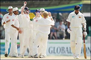 Gareth Batty celebrates the wicket of Dinusha Fernando